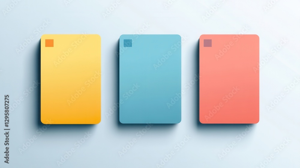 Aufkleber colorful blank cards arranged in a row on a soft light background showcasing simplicity and minimali