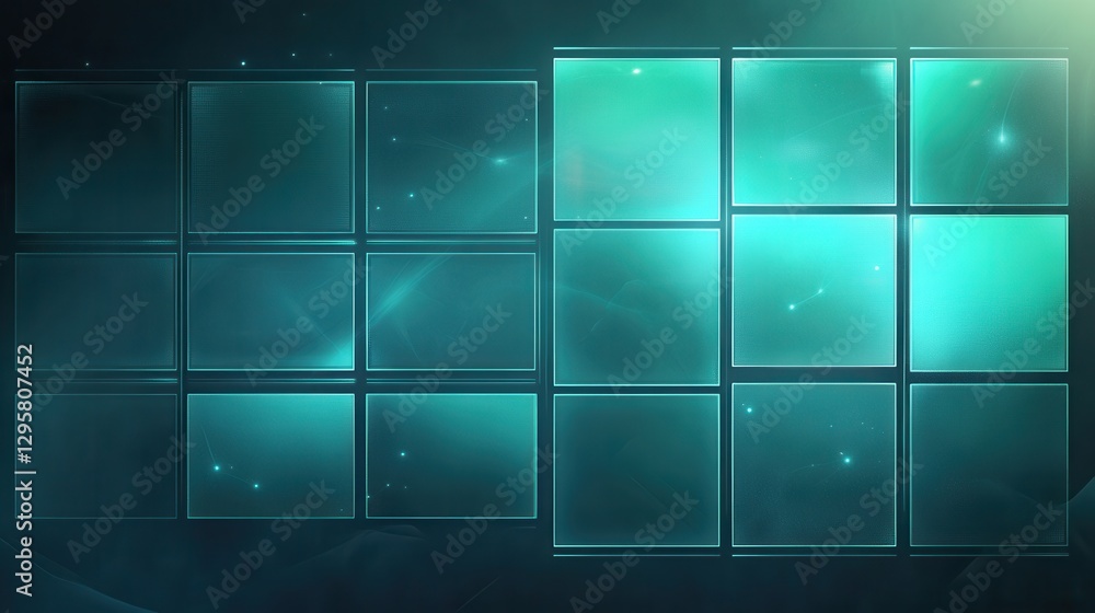Aufkleber Abstract background with empty glass frames over a glowing turquoise backdrop suitable for image placement and creative design projects