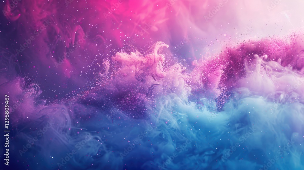 Poster abstract pink and blue smoke swirling in a fluid pattern. background image of swirling wave with gra