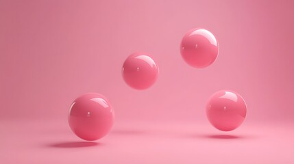 Four pink spheres floating in front of a pink background