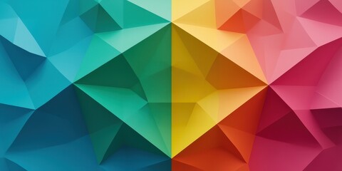 Obraz premium A vibrant geometric pattern featuring a mix of teal, yellow, and red shades, creating a dynamic visual effect with three-dimensional depth.