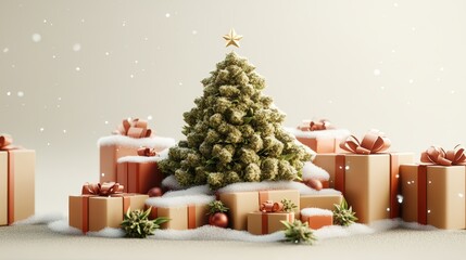 Christmas tree decorated with ornaments and surrounded by gifts in a cozy indoor setting