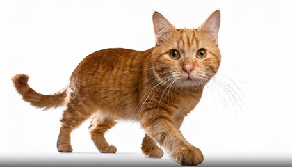 Obraz premium Orange tabby cat walking with focused expression 