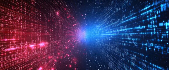 Obraz premium Digital data tunnel glowing red and blue