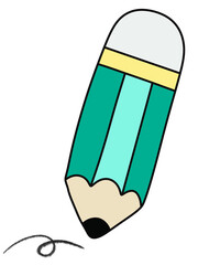 Wooden green pencil cartoon illustration isolated.