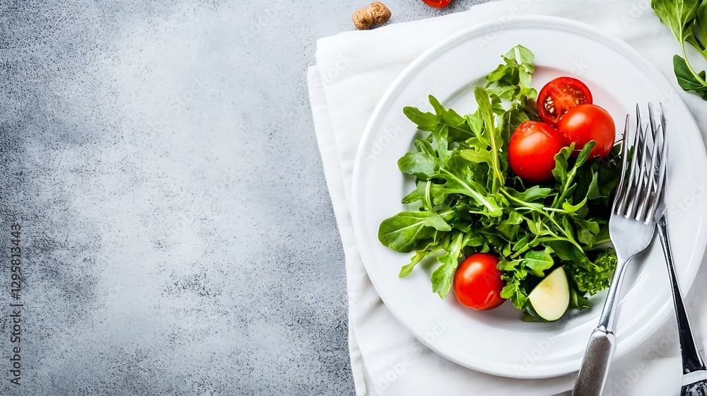 Poster Fresh Organic Salad with Cherry Tomatoes and Arugula on a Stone Background : Generative AI