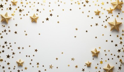 Gold star confetti border on white background (3)