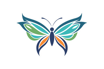 Obraz premium Colorful butterfly illustration showcasing minimal vector design with intricate wing patterns in serene shades of green and blue