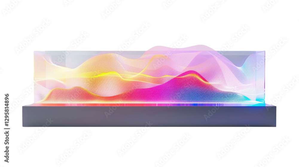 Aufkleber colorful particle waves flowing inside glass display on transparent background