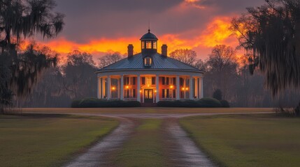 Antebellum Home at Sunset