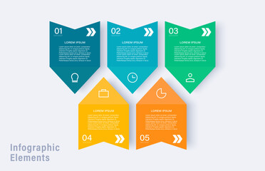 Infographics design template with 5 steps, parts or options with icons