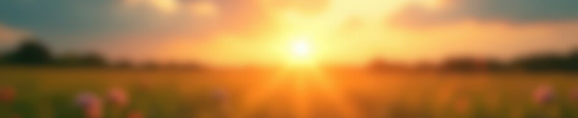 Fototapeta premium Blurred sunburst, hazy summer sky, abstract nature scene , bokeh, illustration, warm