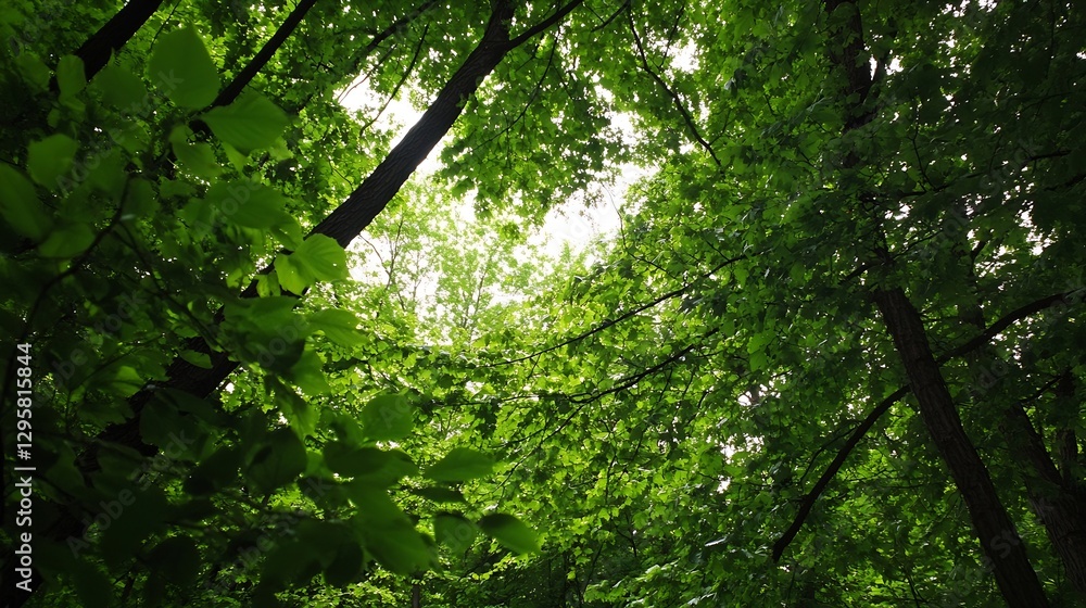 Poster lush green forest canopy creating a natural scene of overhanging leaves and serenity : generative ai