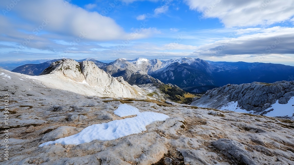 Aufkleber breathtaking view of rugged mountains under a vast sky with clouds and snowcapped peaks : generative