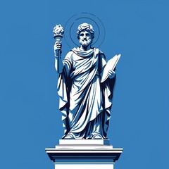 Obraz premium statue on plain blue background childish style illustration
