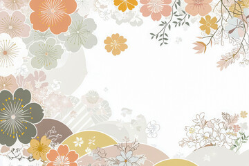 Elegant Japanese Floral Pattern with Soft Pastel Tones and Gold Accents