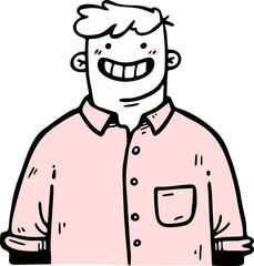 Cartoon Character Smiling in Pink Shirt - Cheerful Illustration for Fun Themes
