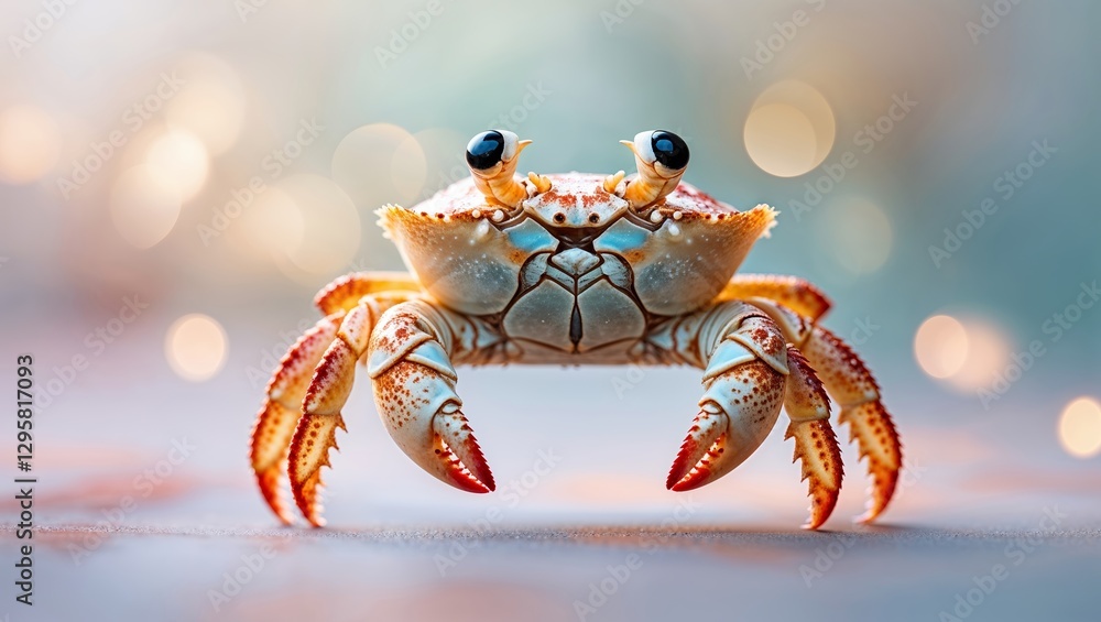 Poster unique close-up of a small crab showcasing its vivid colors and distinct features in a tranquil sett