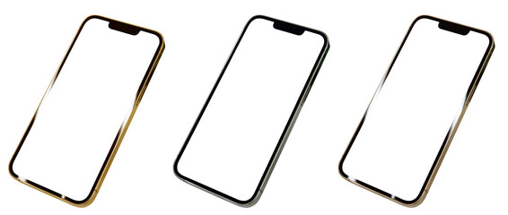 金・銀・銅のフレームのスマートフォン3種　画面くり抜き素材