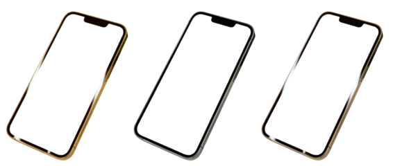 金・銀・銅のフレームのスマートフォン3種　画面くり抜き素材
