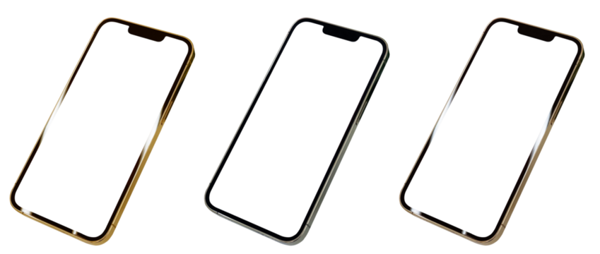 金・銀・銅のフレームのスマートフォン3種　画面くり抜き素材