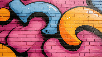 Obraz premium Colorful graffiti mural featuring abstract shapes on a brick wall in an urban setting. Generative AI
