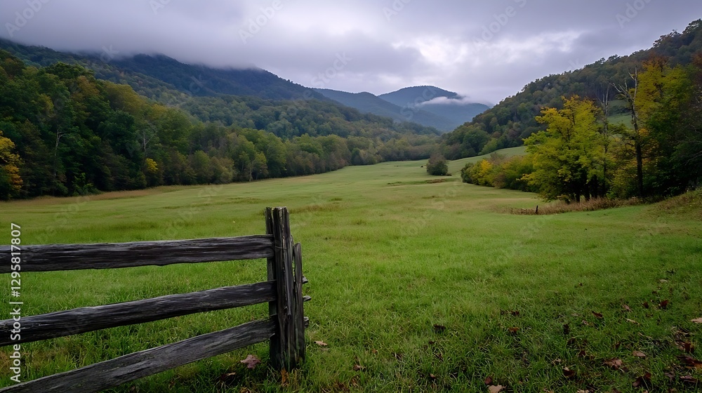Poster beautiful landscape of grassy fields with majestic mountains in the background : generative ai