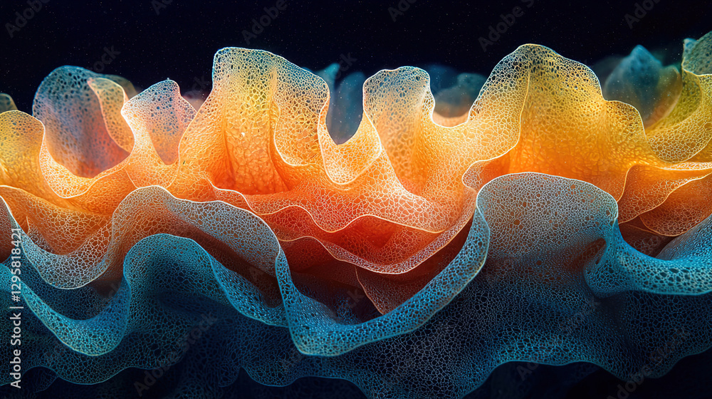 Poster colorful abstract wave pattern displaying vibrant hues of orange and blue in a textured formation. g