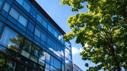 Modern Building Reflection with Blue Sky and Green Tree for Urban Lifestyle : Generative AI