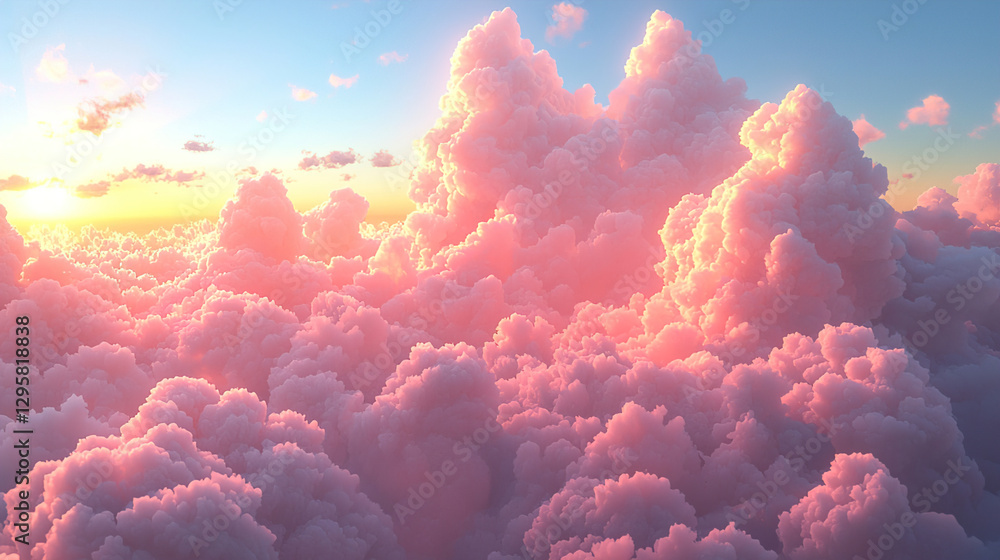 Poster colorful clouds illuminated by the soft light of the setting sun in a serene sky landscape during tw