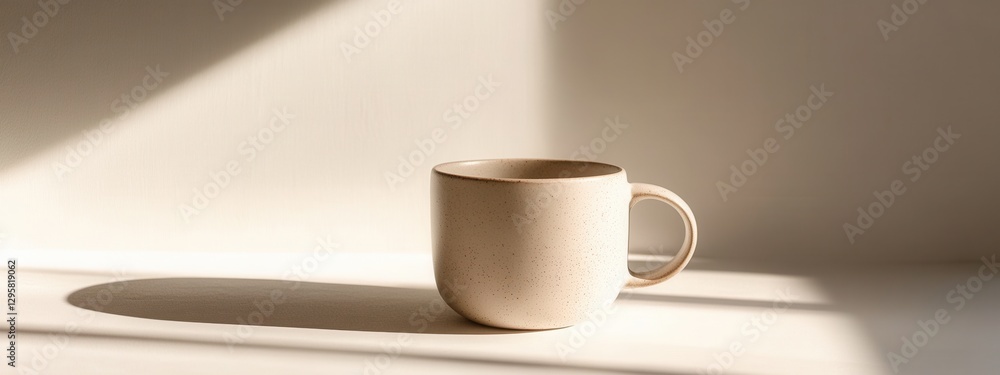 Poster minimalist pottery cup casting soft shadows in natural light with a clean and simple background aest