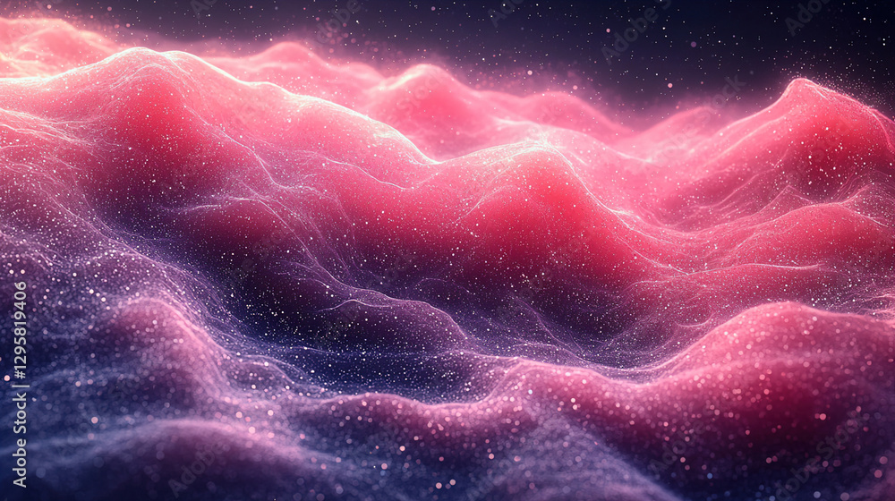 Poster colorful abstract waves resembling cosmic clouds float in a starry space setting filled with shimmer