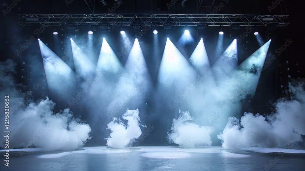 Poster dramatic spotlight illuminating a smoky backdrop with floating ember particles for a fiery, textured