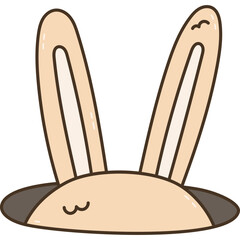 Funny doodle Easter bunny with ears showing from hole. Lovely hand drawn hiding fluffy rabbit. Easter egg hunt clipart for postcard, design, scrapbook. Sign of religious springtime holiday.