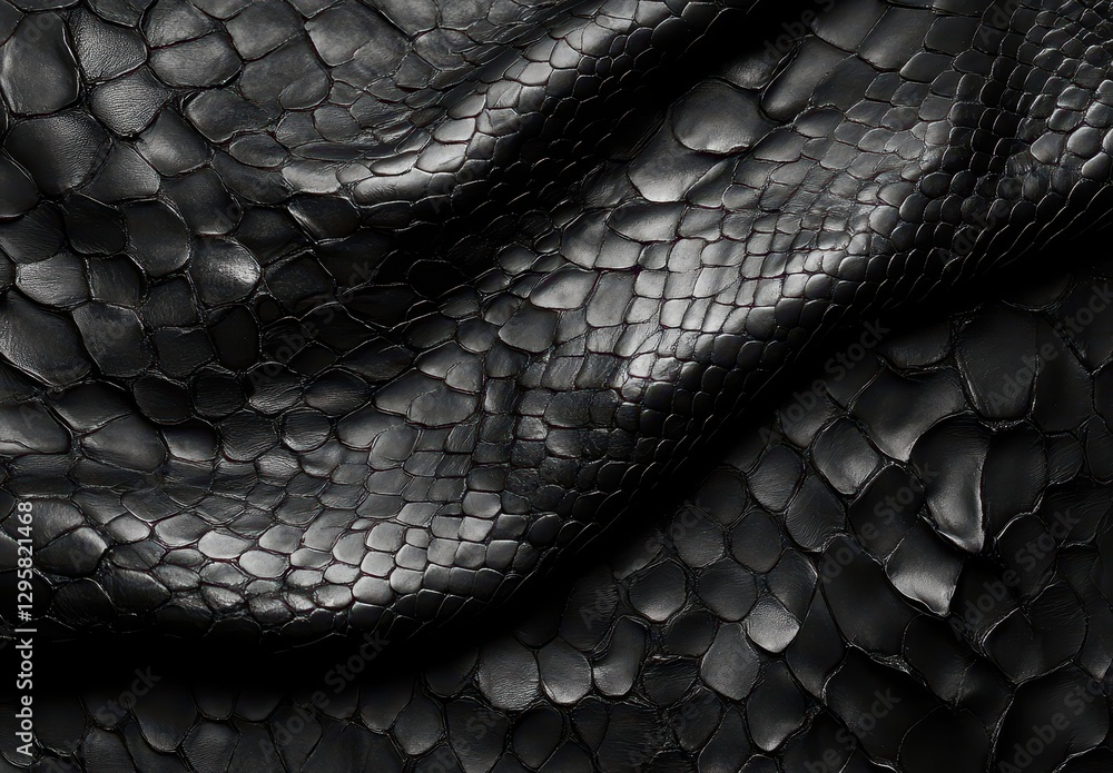 Poster black snake skin texture close-up showing distinct patterns and glossy finish for textile and fashio