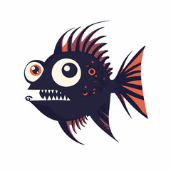 A Simple flat 2D illustration of black anglerfish flat design isolated on a white background, vector 2D design, icon, illustration design, flat icon design, vector animal 
