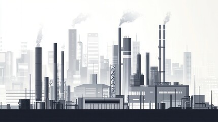 Obraz premium Industrial skyline silhouette with smokestacks and factories against a minimalist background showing pollution and urban development themes