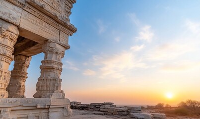 Obraz premium Ancient temple ruins at sunset.