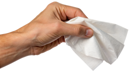 hand holding a toilet paper isolated on white