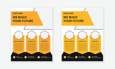 Construction Modern Flyer Layout creative design. Template design elements construction company. a4 flyer template design