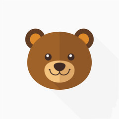 A Simple flat 2D illustration of a cute brown bear head isolated on a white background, animal icon, ai