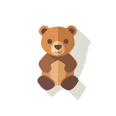 A Simple flat 2D illustration of a cute brown bear isolated on a white background, animal icon, ai