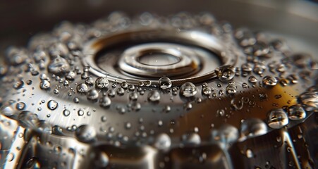 Extreme Metallic Closeup of Aluminum Soda Bottle Cap Highlighting Intricate Texture and Details