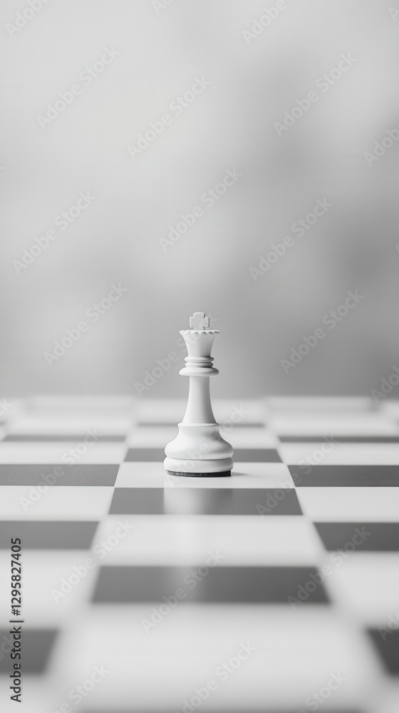Poster minimalistic composition of a single white chess piece on a monochrome checkerboard background for s
