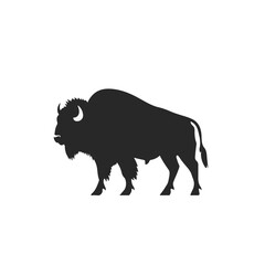 A Simple flat 2D illustration of a brown bison isolated on a white background, animal icon, ai animals set