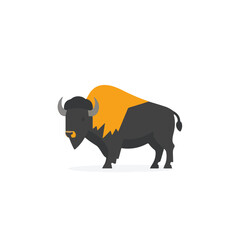 A Simple flat 2D illustration of a brown bison isolated on a white background, animal icon, ai animals set