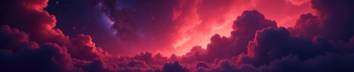 Fototapeta premium Swirling clouds of deep crimson hue amidst starry night sky, red clouds, astronomy, nebulae