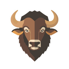 A Simple flat 2D illustration of a brown buffalo head  isolated on a white background, animal icon, vector animals set	