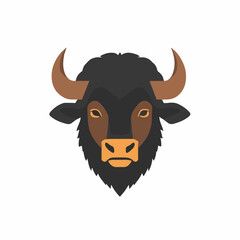 A Simple flat 2D illustration of a brown buffalo head  isolated on a white background, animal icon, vector animals set