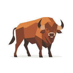 A Simple flat 2D illustration of a brown buffalo  isolated on a white background, animal icon, vector animals set	